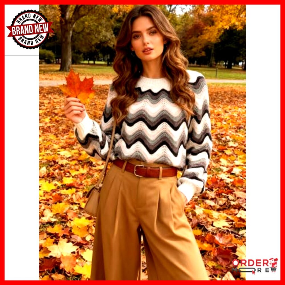 Cozy Lantern Sleeve Pullover Sweater, Color Block Knit, Fair Isle Pattern - Picture 7 of 7